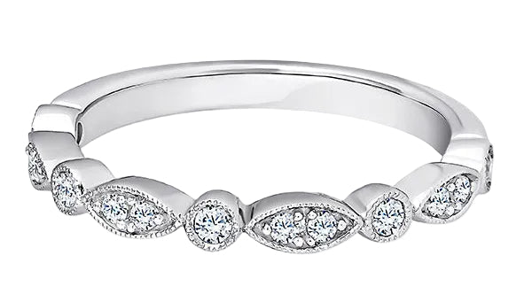 Round Diamond Platinum Ring, Millgrain Fancy Half Eternity | ET1239