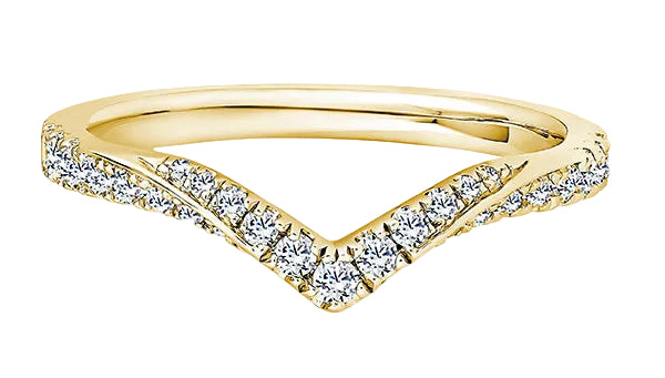 Round Diamond Yellow Gold Ring, V Shaped Micro Set Half Eternity | ET1253