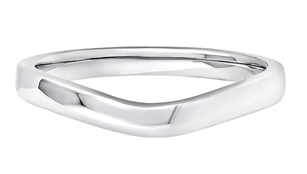 A polished silver-toned band ring with a modern, wavy, asymmetrical triangular design, shown on a clean white background.