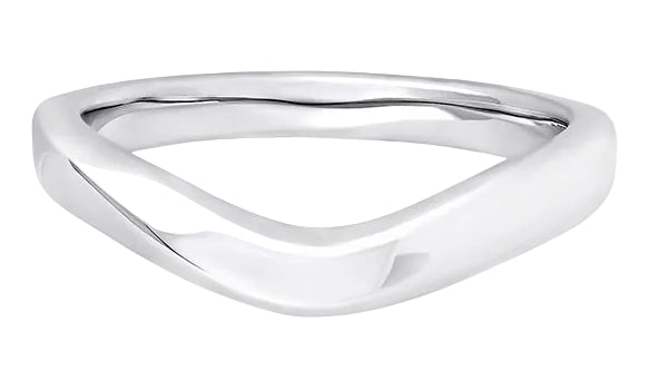 A polished silver band ring with a unique wavy, organic curve design, shown on a clean white background.