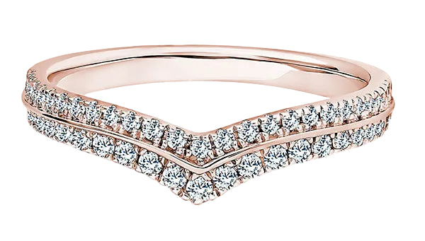Round Diamond Rose Gold Ring, Double Row Wishbone Half Eternity | ET1241