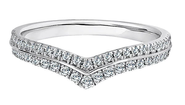 Round Diamond White Gold Ring, Double Row Wishbone Half Eternity | ET1241