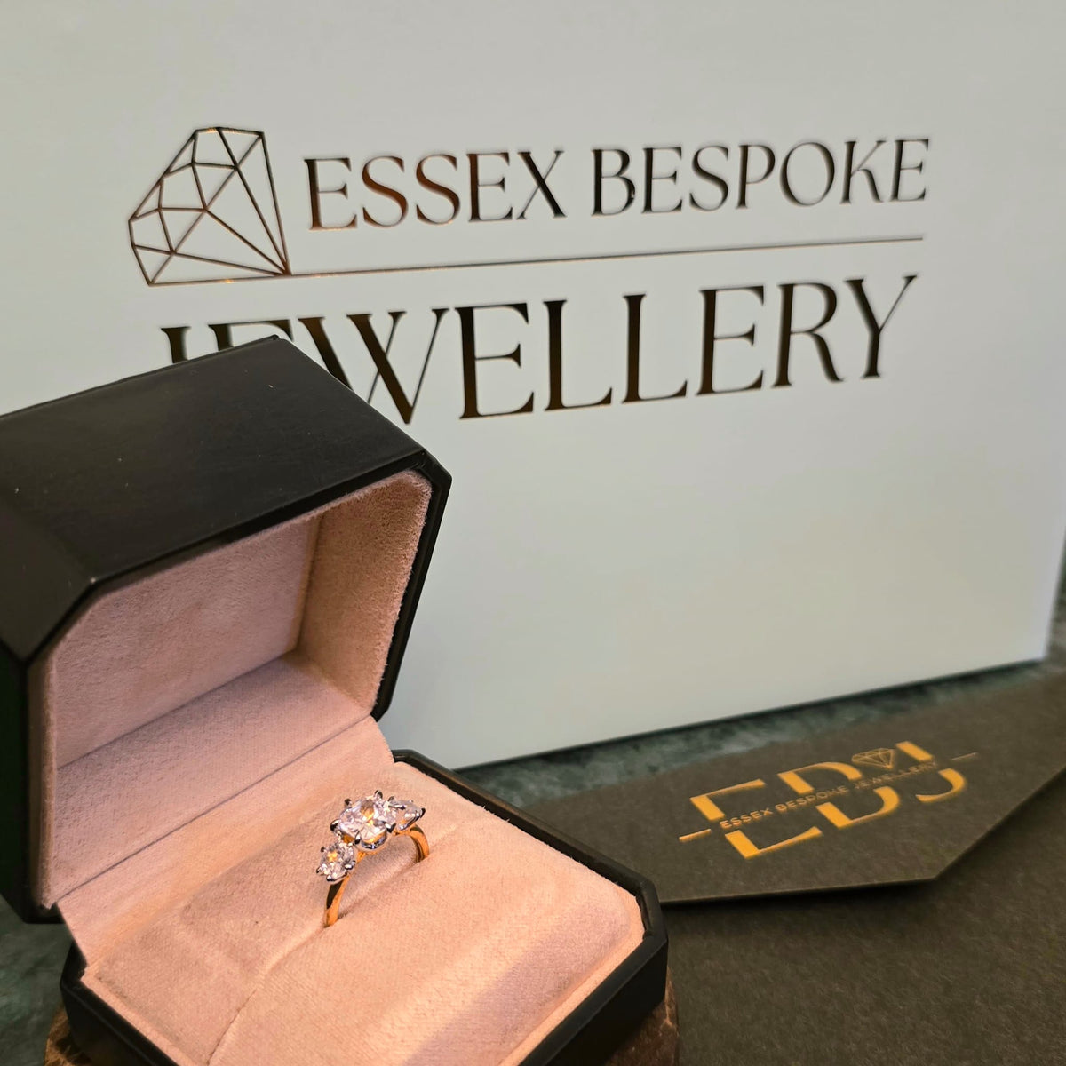 Pink Pear Diamond Rose Gold Engagement Ring, Claw Set Trilogy | M3D03-PINK