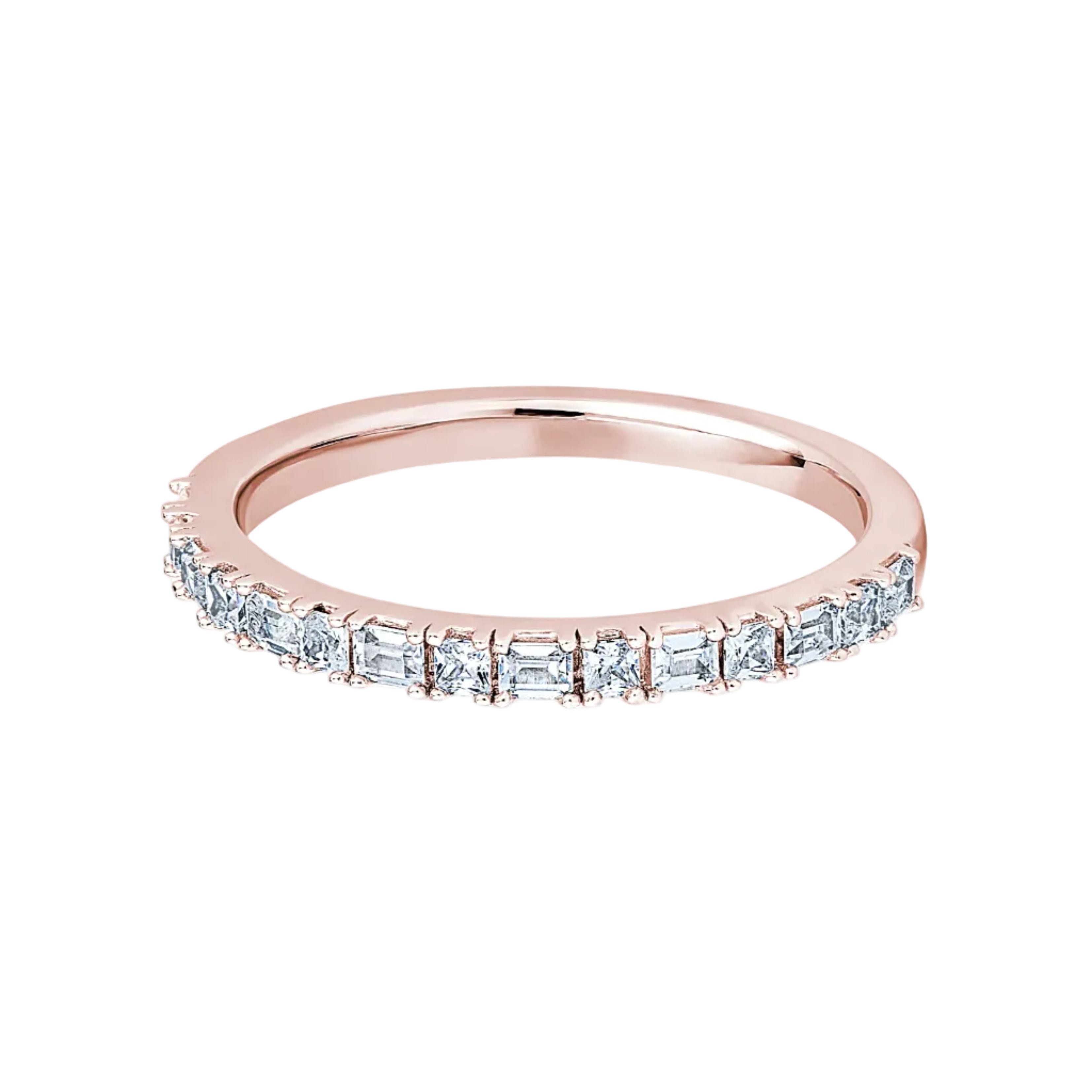 Princess & Baguette Diamond Rose Gold Ring, Prong Set Half Eternity Ring | ET1210