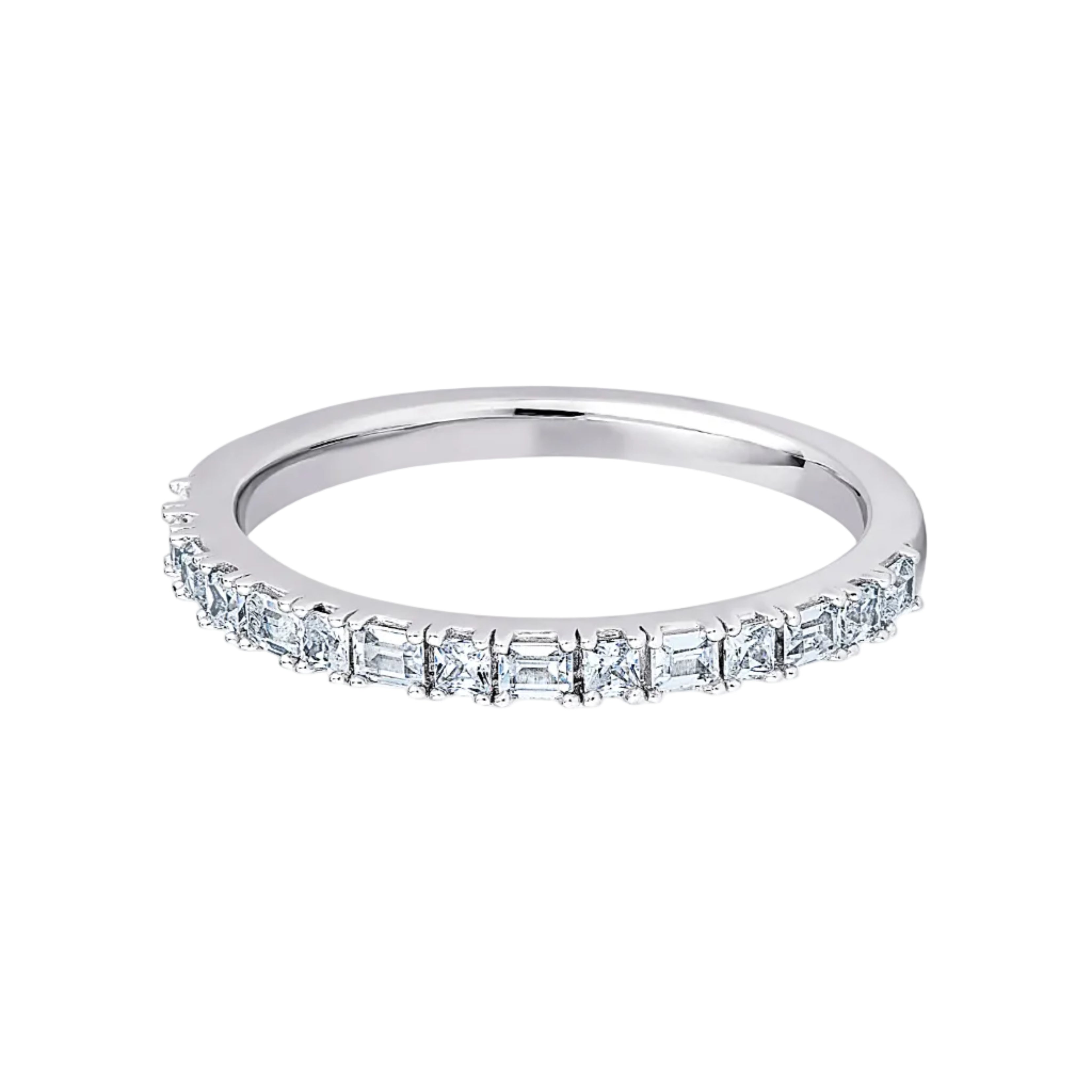 Princess & Baguette Diamond White Gold Ring, Prong Set Half Eternity Ring | ET1210