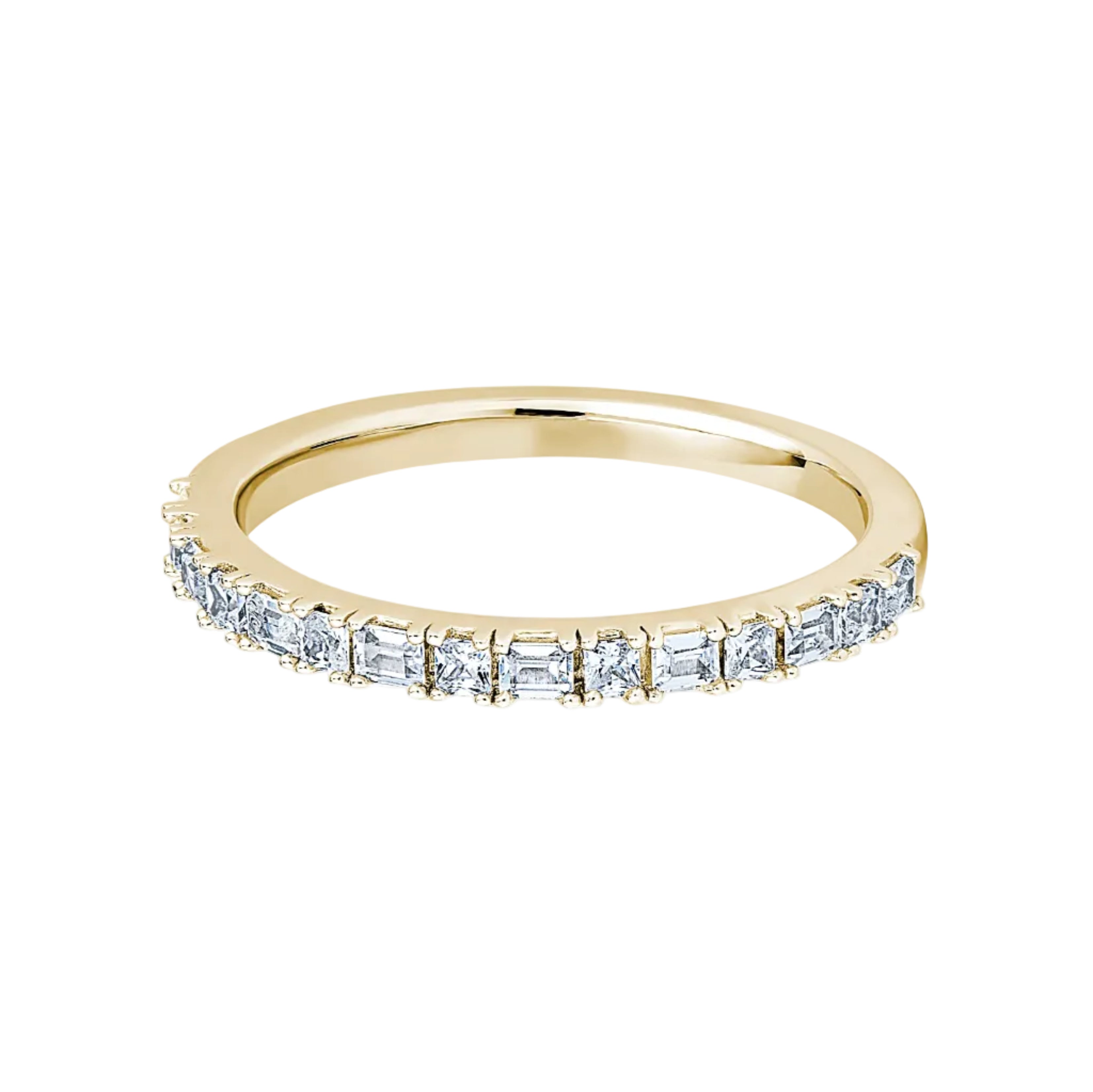 Princess & Baguette Diamond Yellow Gold Ring, Prong Set Half Eternity Ring | ET1210