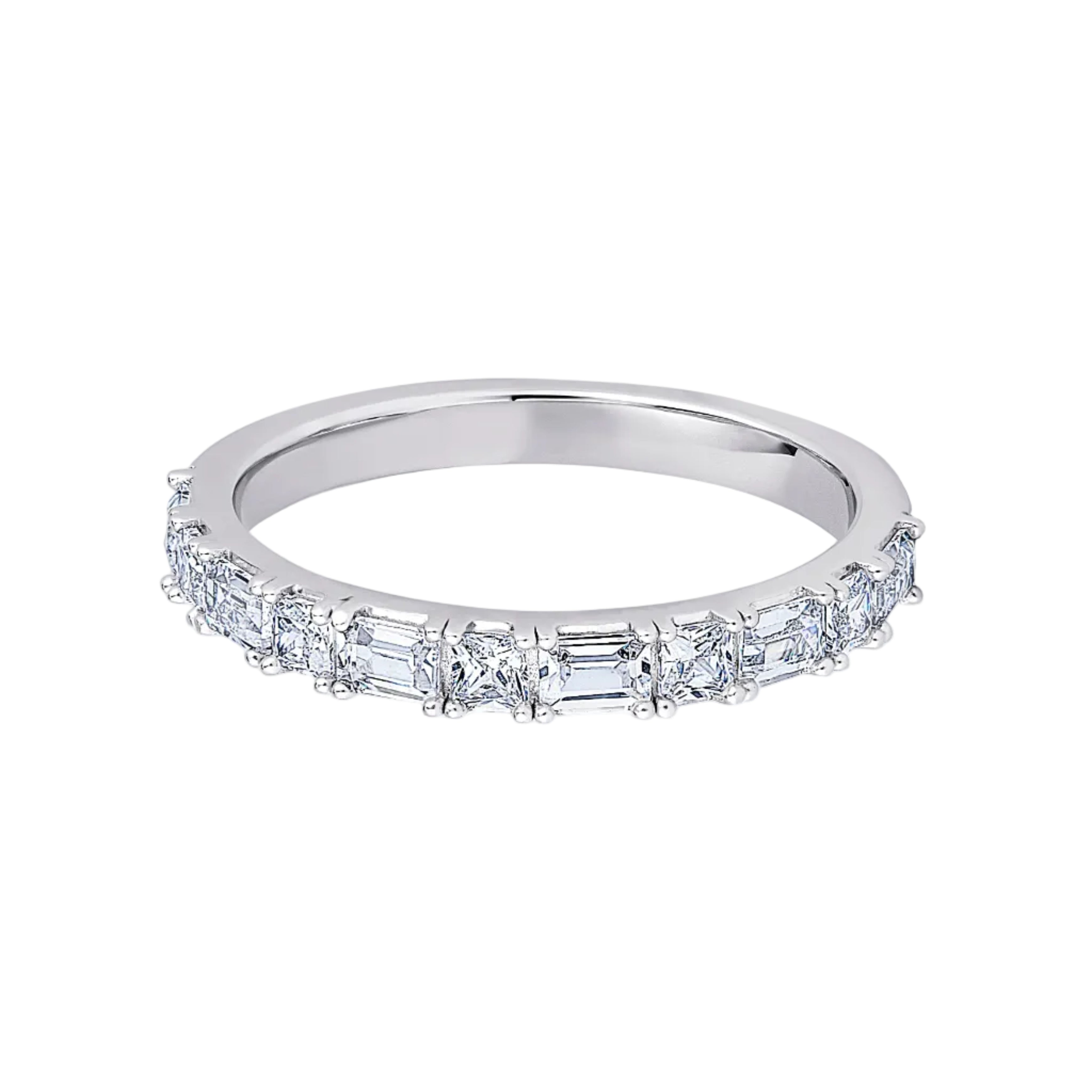 Princess & Baguette Diamond Platinum Ring, Prong Set Half Eternity Ring | ET1210