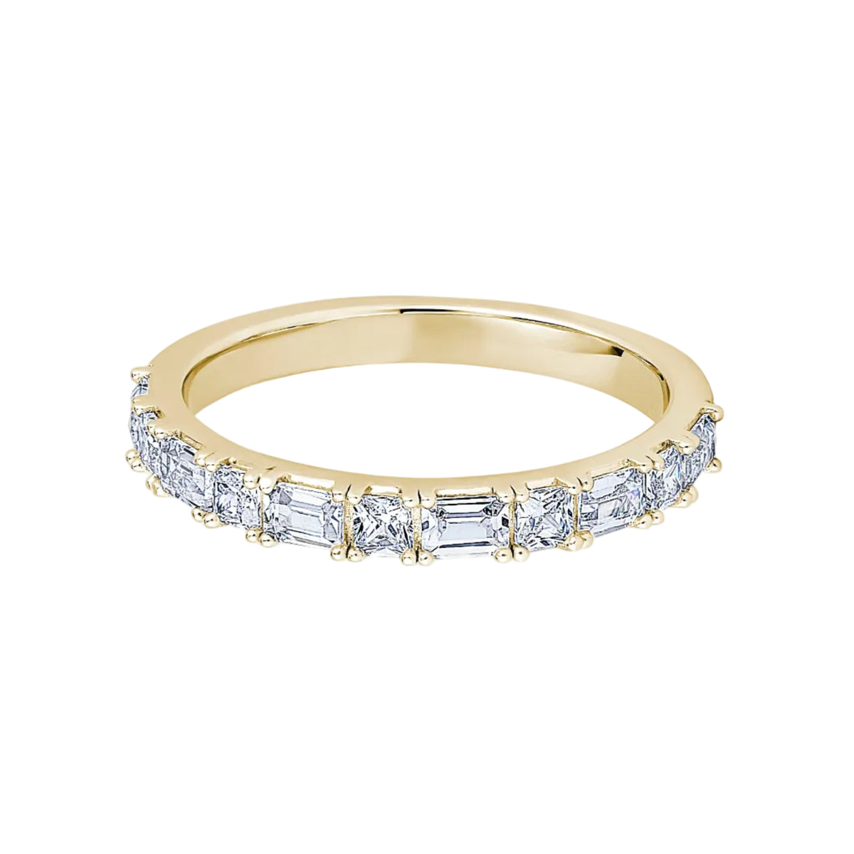 Princess & Baguette Diamond Yellow Gold Ring, Prong Set Half Eternity Ring | ET1210