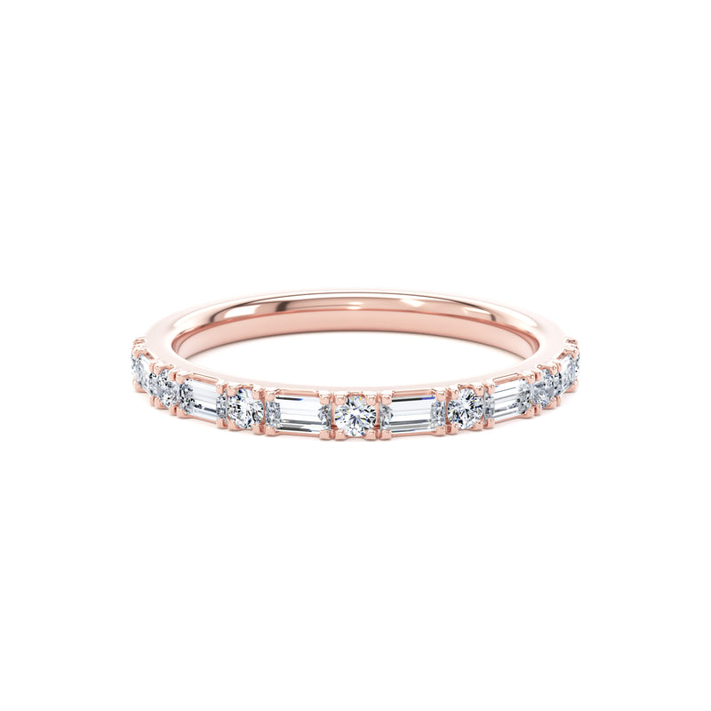 Round & Baguette Diamond Rose Gold Ring, Prong Set Half Eternity | ET1230