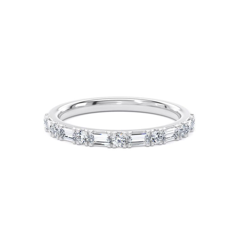 Round & Baguette Diamond White Gold Ring, Prong Set Half Eternity | ET1230