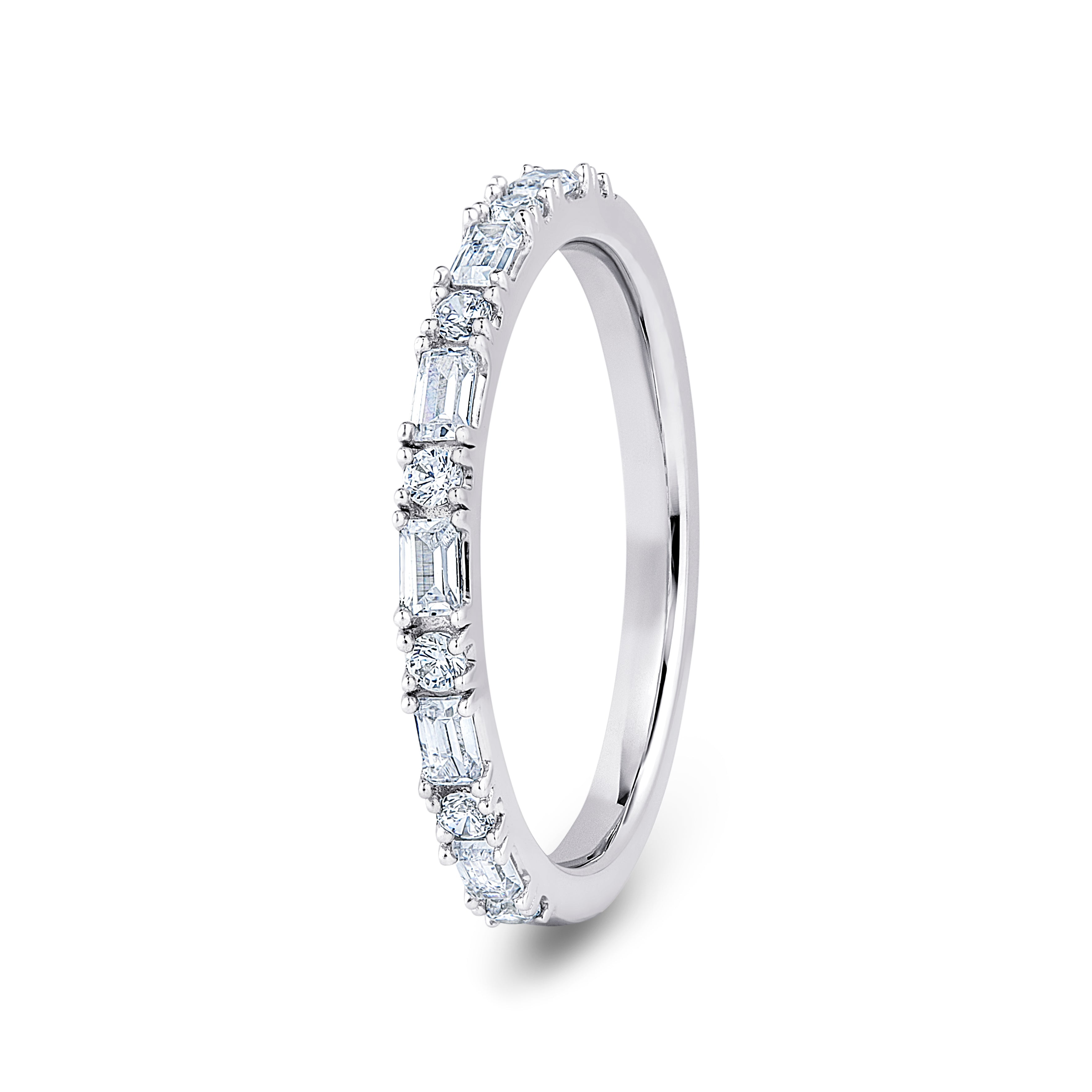 Round & Baguette, 4 Prong, Platinum Half Set Eternity Ring