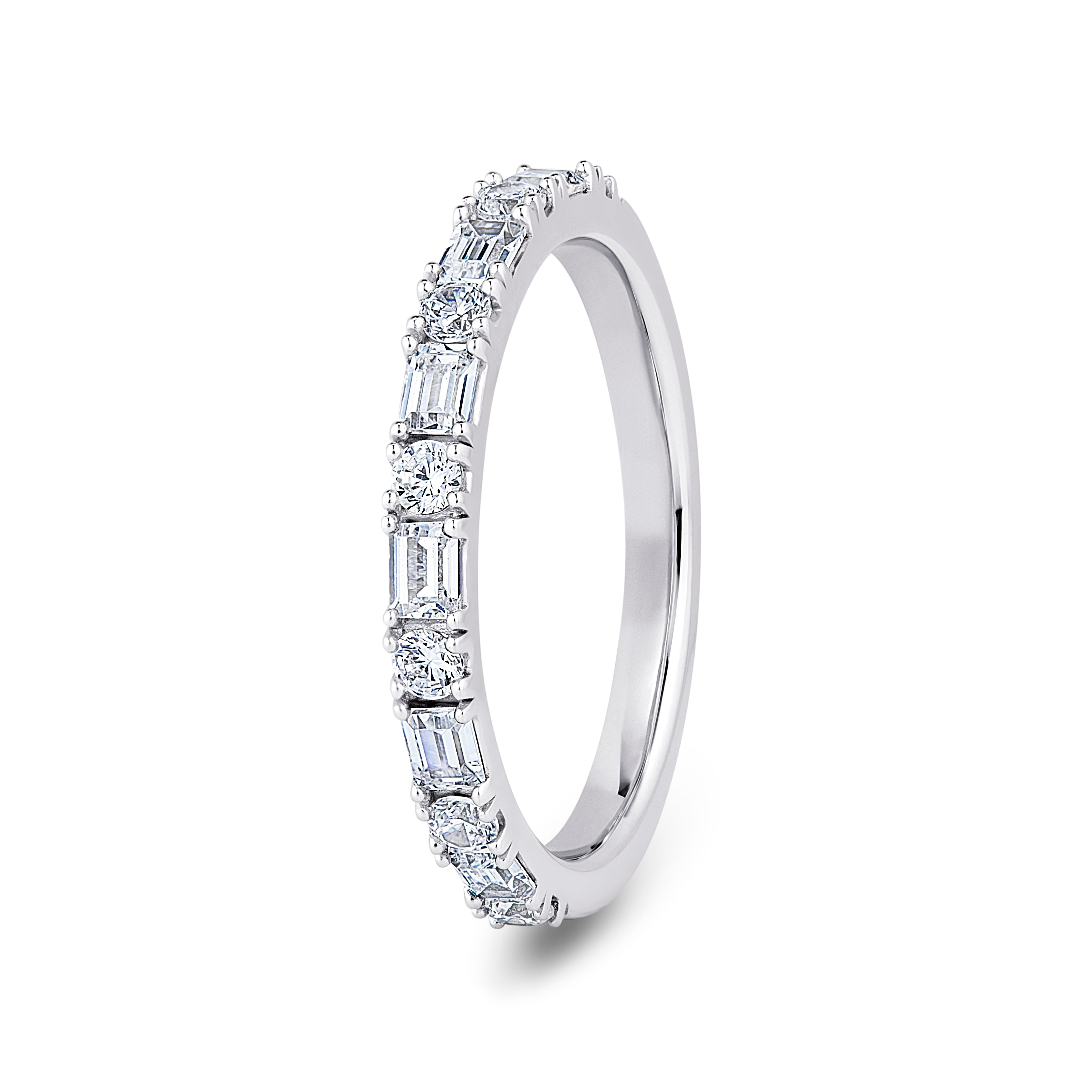 Round & Baguette, 4 Prong, Platinum Half Set Eternity Ring