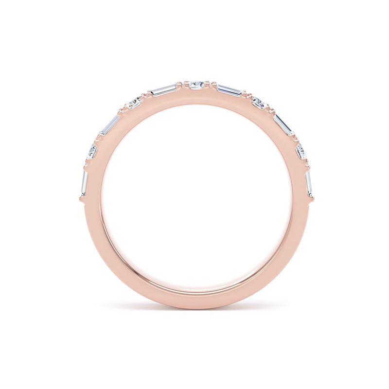 Round & Baguette Diamond Rose Gold Ring, Prong Set Half Eternity | ET1230