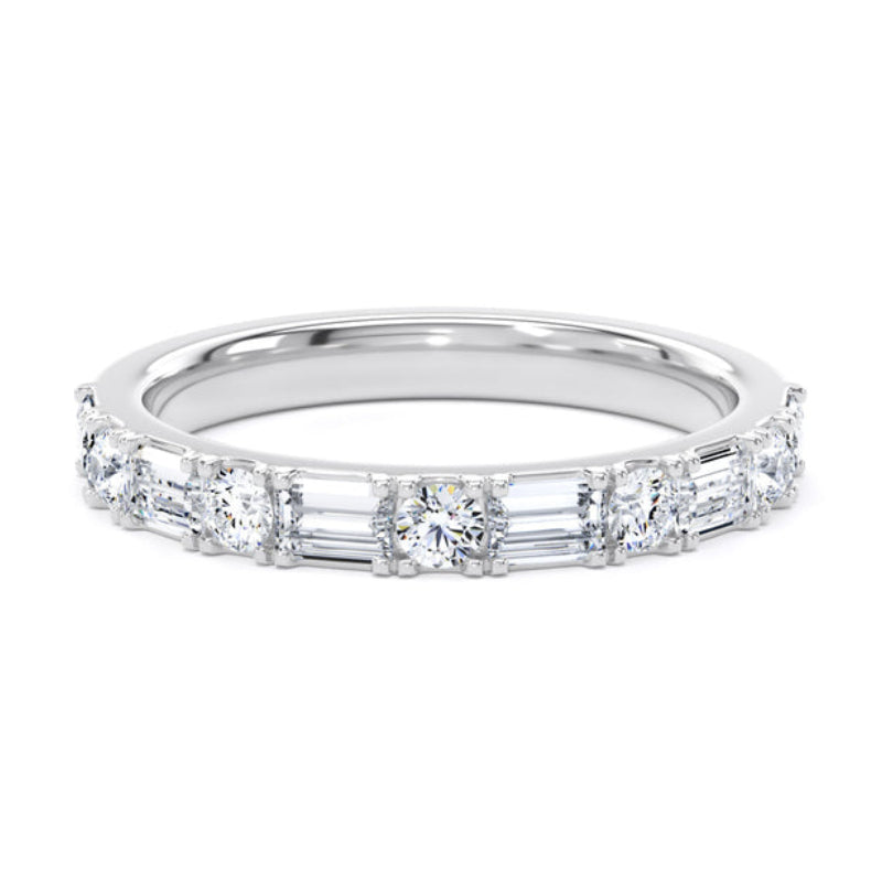 Round & Baguette Diamond Ring, Prong Set Half Eternity | ET1230