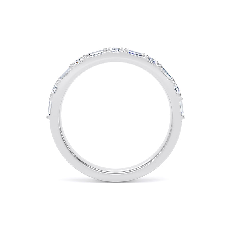 Round & Baguette Diamond Platinum Ring, Prong Set Half Eternity | ET1230