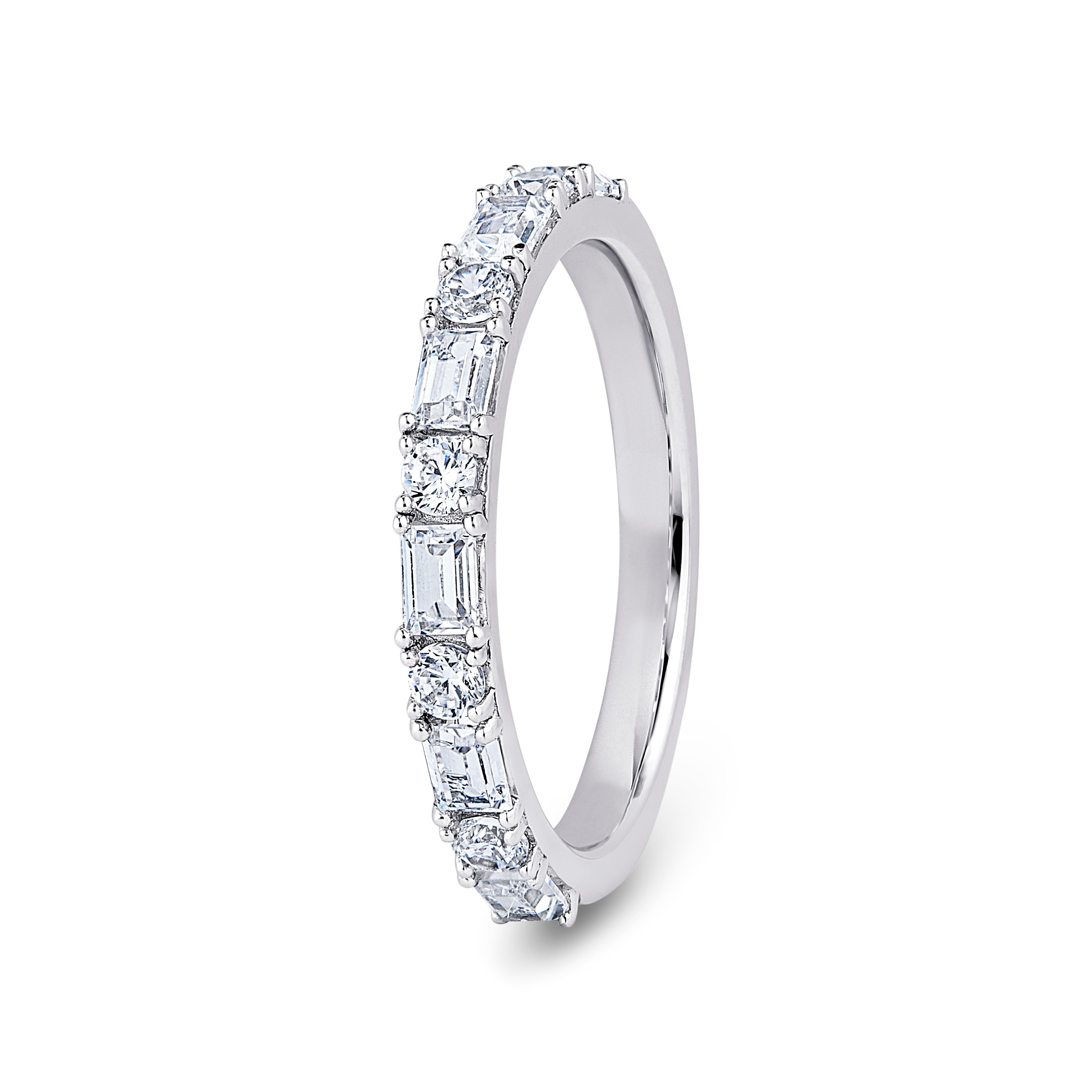 Round & Baguette, 4 Prong, Platinum Half Set Eternity Ring