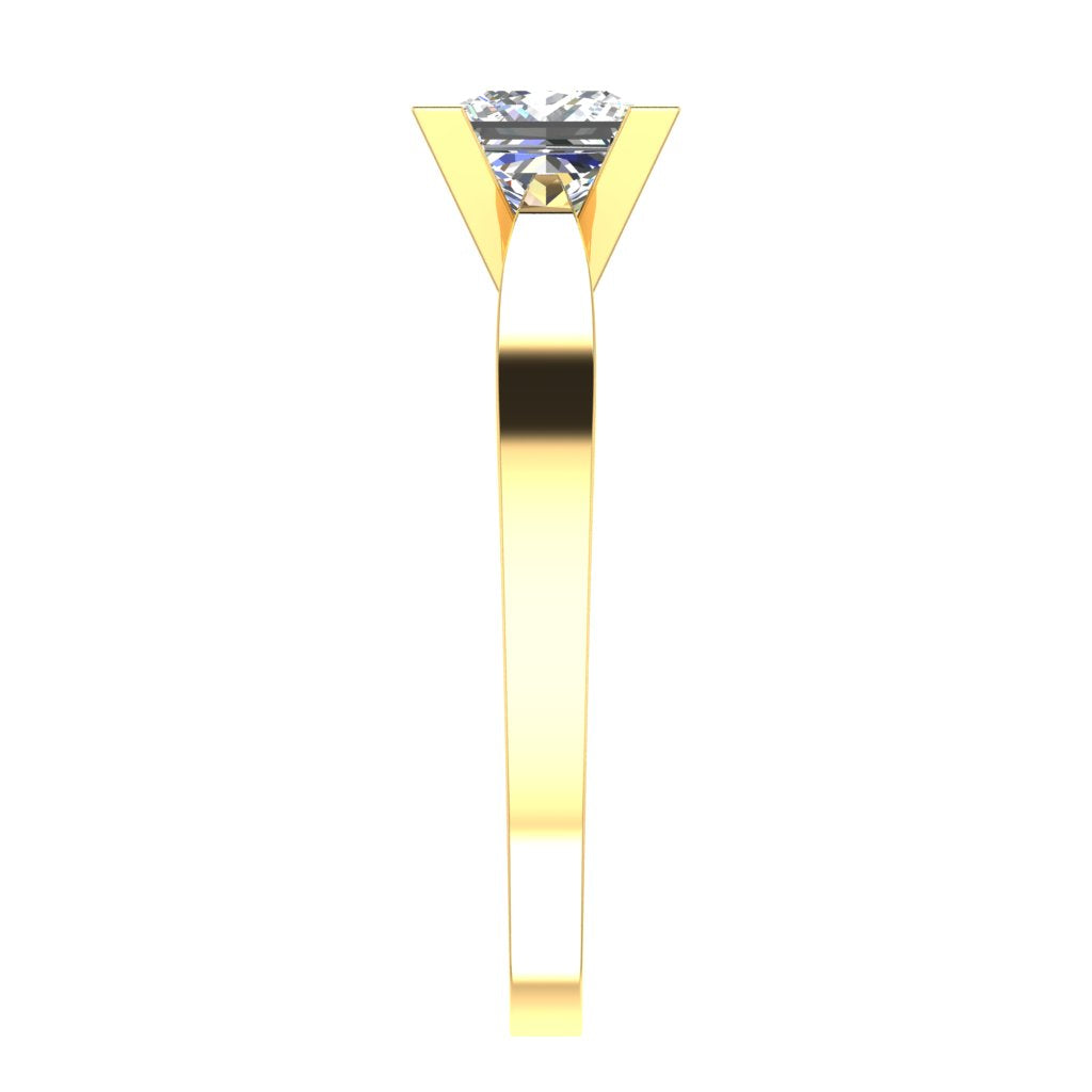 Princess Solitaire Yellow Gold Ring, Raised V-Shape | SMP