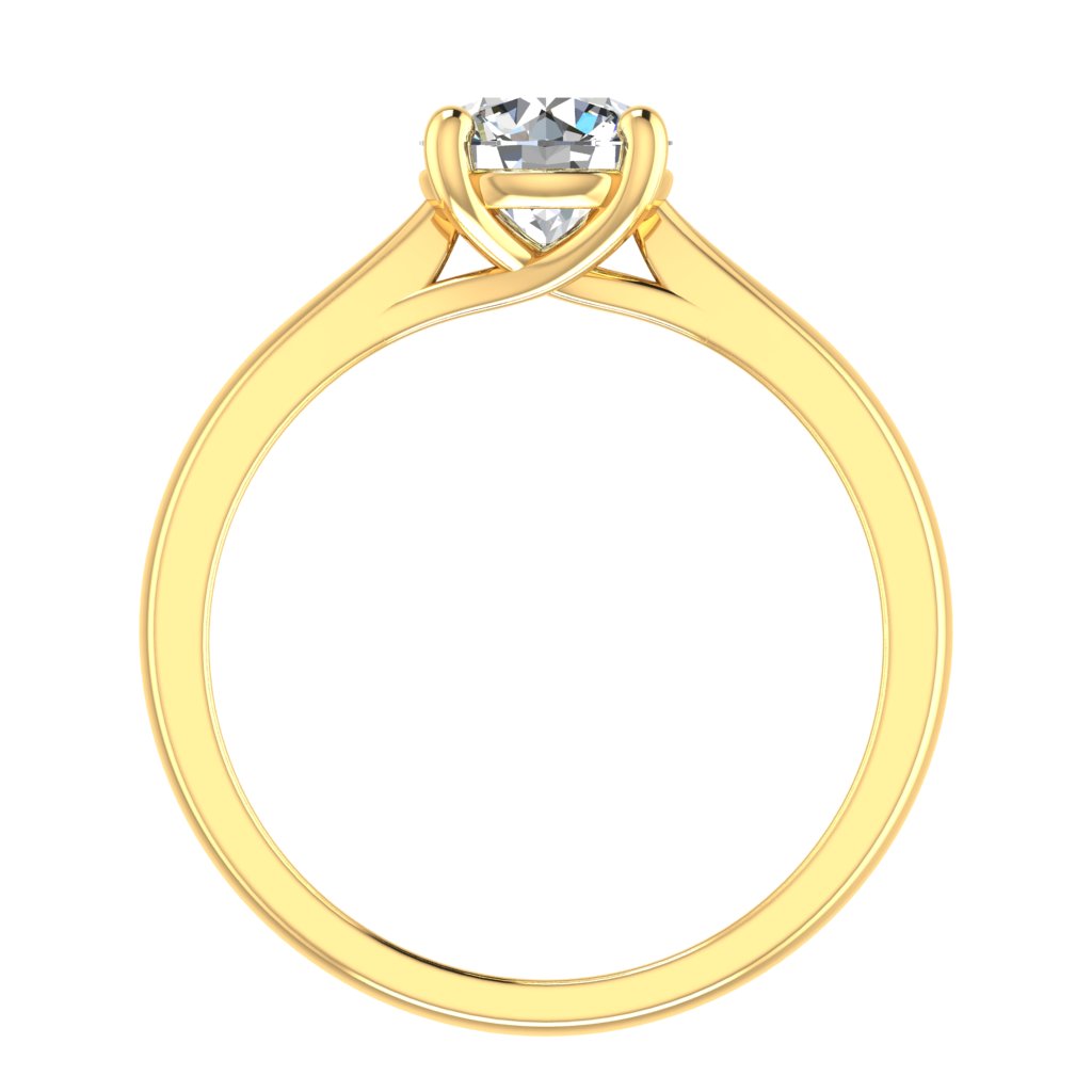 Round Solitaire Yellow Gold Ring, Cross Over 4 Prong | SMR