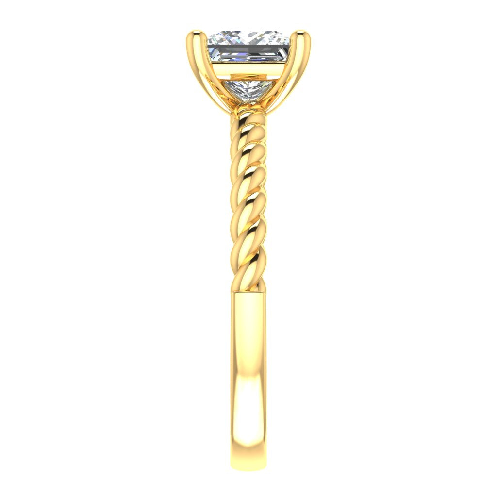 Princess Solitaire Yellow Gold Ring, Twisted 4 Prong | LGP