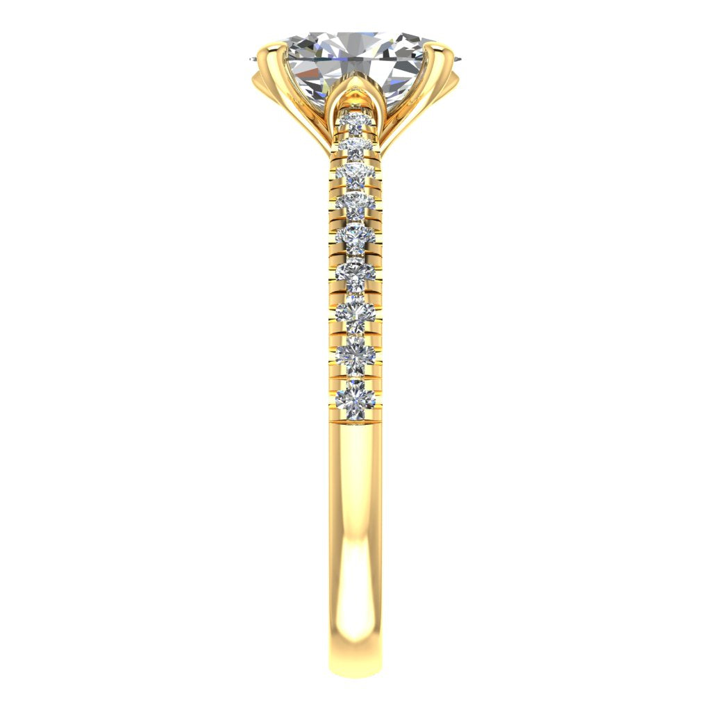 Oval Diamond Yellow Gold Ring, Micro Shoulder Set Lotus Head | LGO RX7670