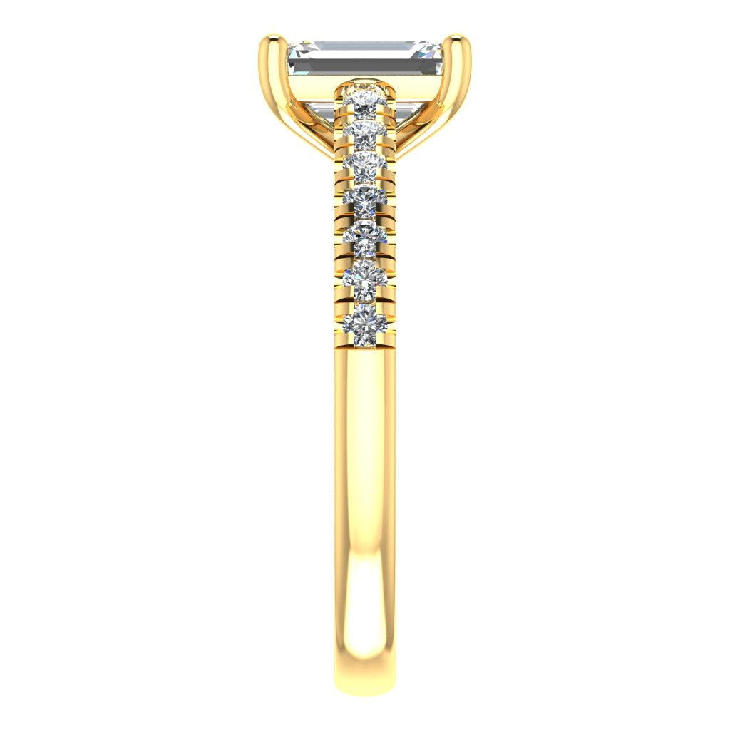 Emerald Cut Diamond & Yellow Gold Shoulder Set Straight Ring | LGE