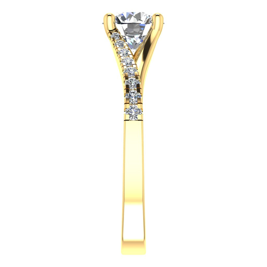 Round Diamond Yellow Gold Ring, Split Band Shoulder Set | LGR RX3016