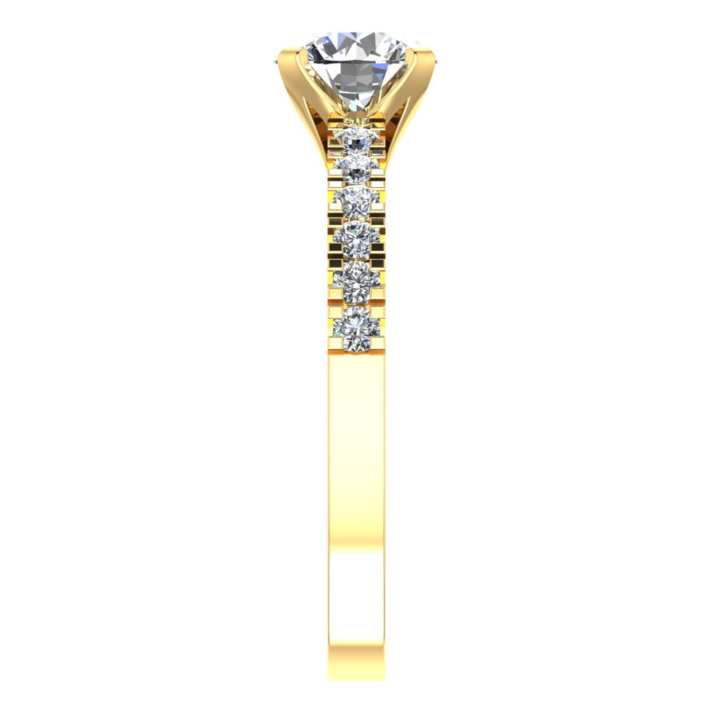 Round Cut Diamond & Yellow Gold Shoulder Set Peg Head Ring | SMR