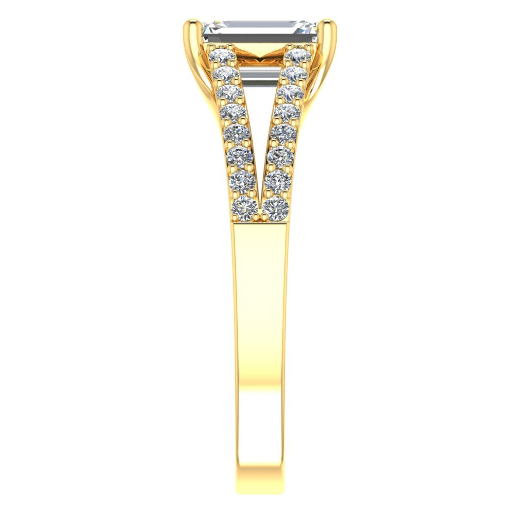Emerald Diamond Yellow Gold Ring, Micro Split Shoulder Set | LGE RX4509