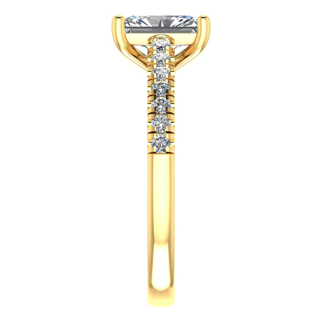 Radiant Cut Diamond & Yellow Gold Shoulder Set Straight Ring | LGI