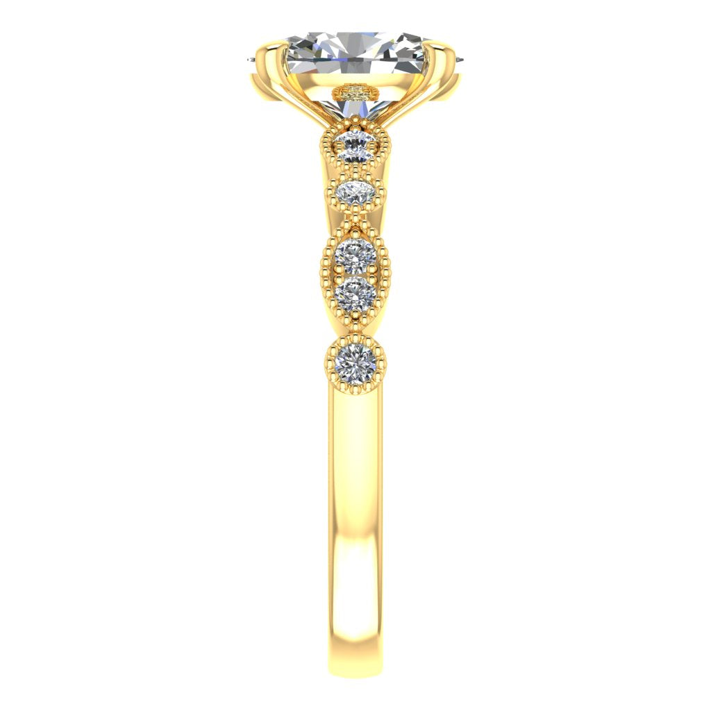 Oval Diamond Yellow Gold Ring, Millgrain Fancy Diamond Shoulder Set | SMO MT1191M