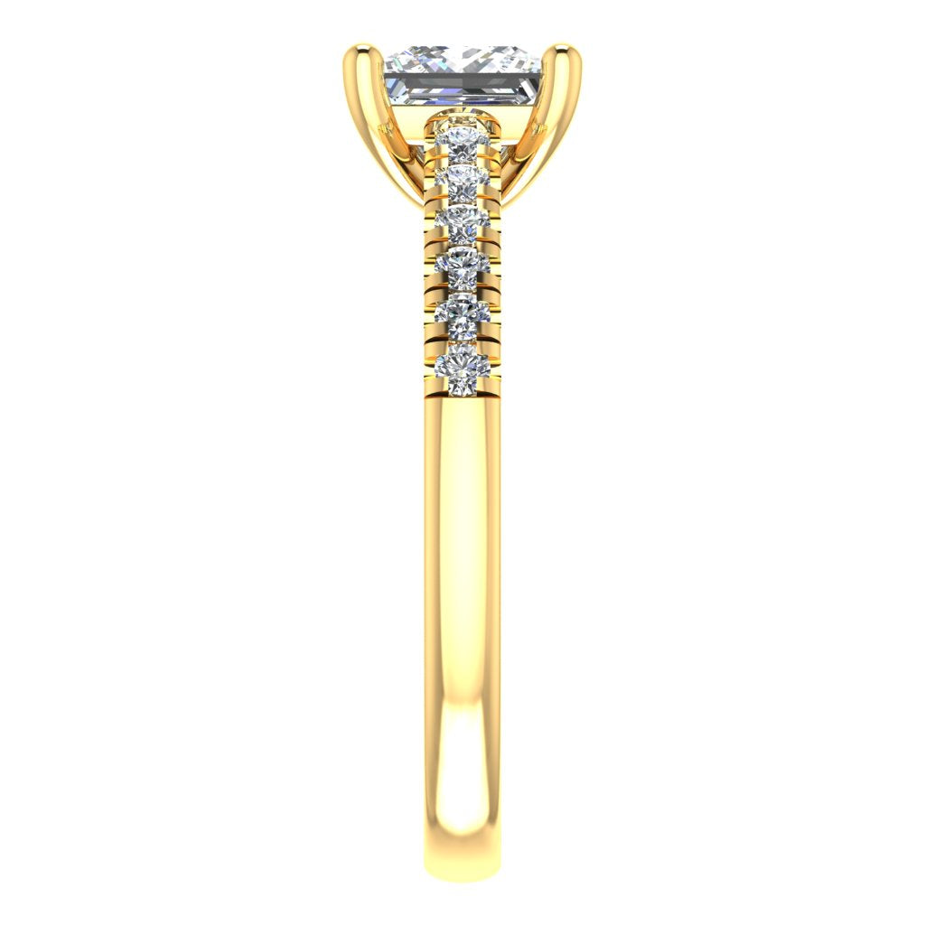 Princess Cut Diamond & Yellow Gold Shoulder Set Straight Ring | SMP