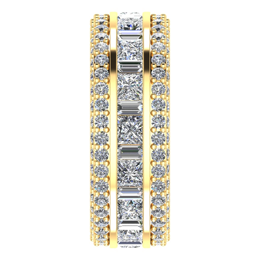 Round & Baguette & Princess Diamond Yellow Gold Ring, Face Set 3 Row Full Eternity | ET1237