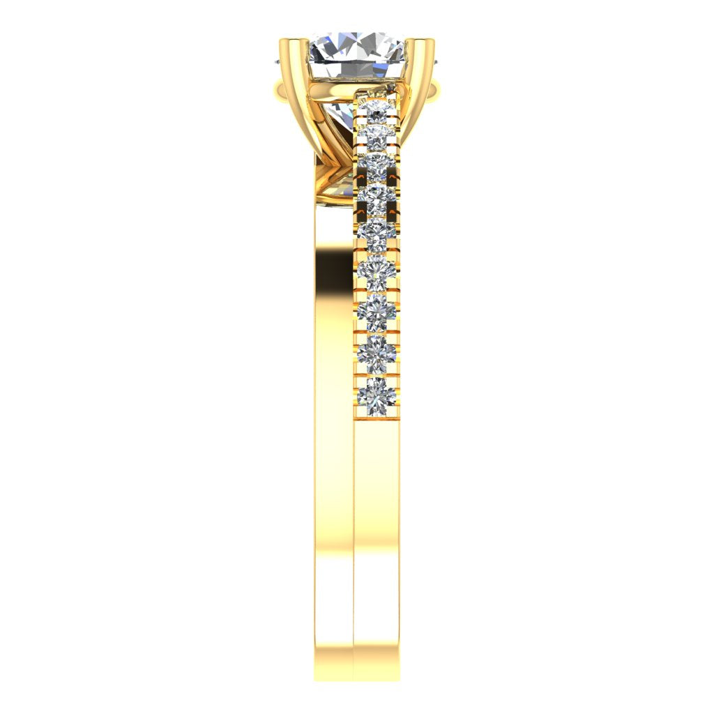 Round Diamond Yellow Gold Ring, Twisted Band Shoulder Set | SMR RX3024