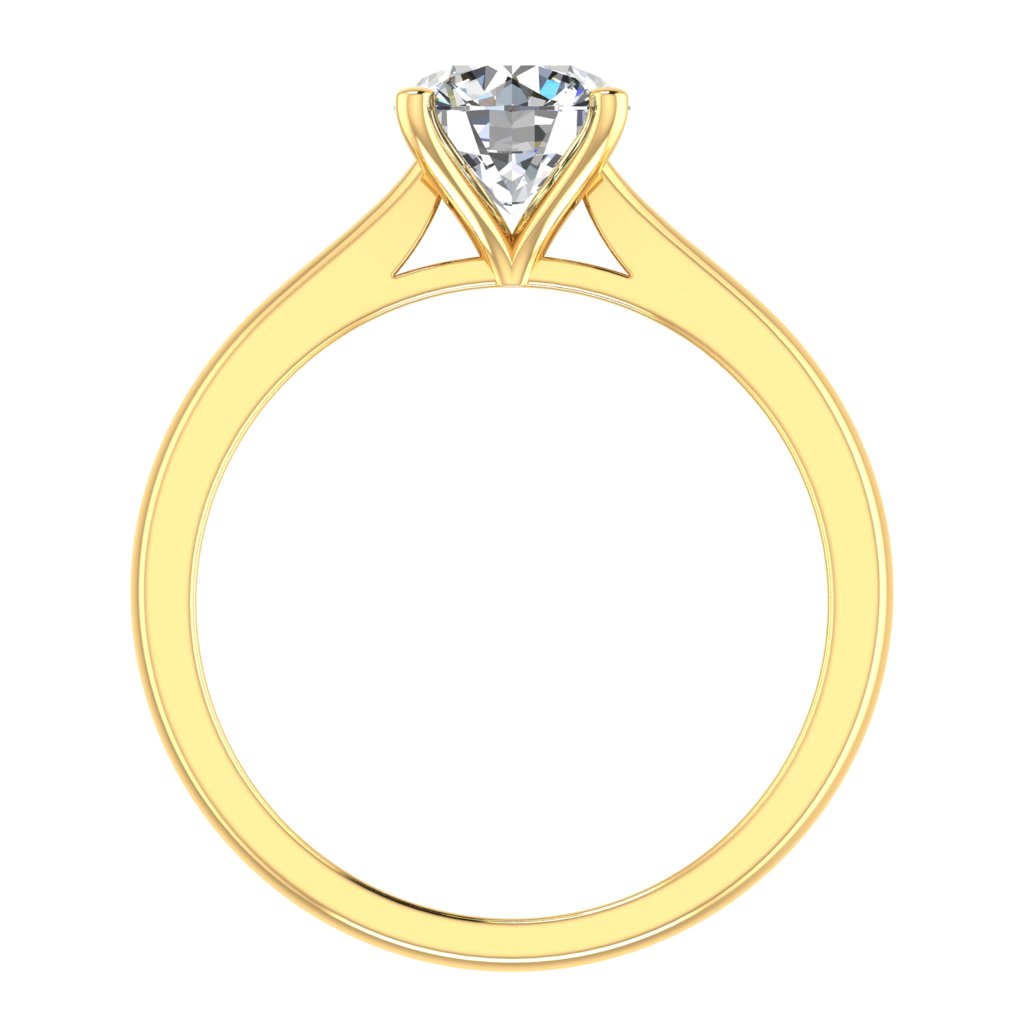 Round Diamond Yellow Gold Engagement Ring, Cathedral 4 Prong Solitaire | RX4363-25