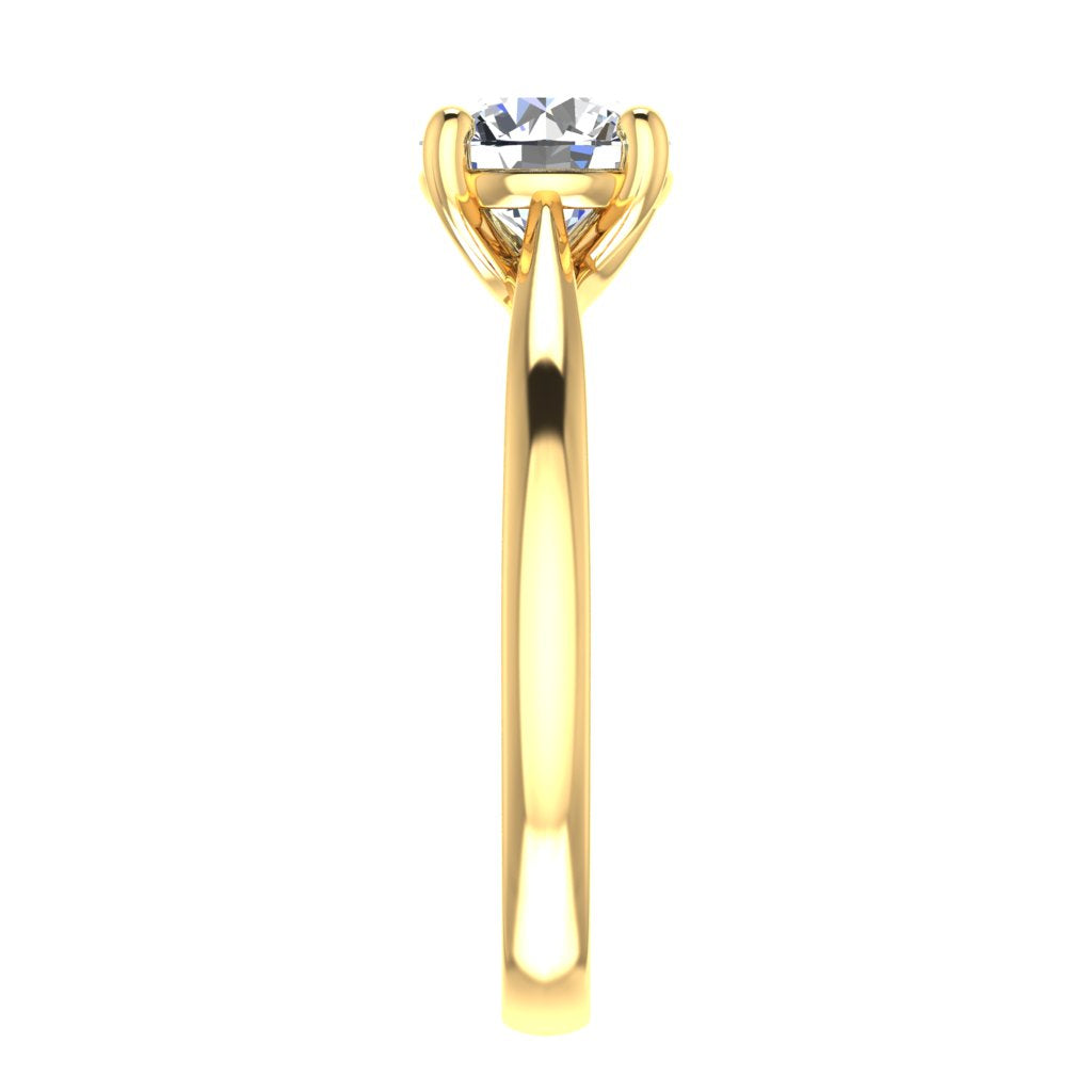 Round Solitaire Yellow Gold Ring, Cross Over 4 Prong | SMR