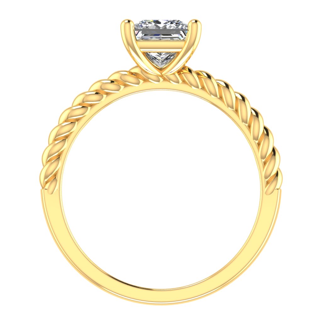 Princess Solitaire Yellow Gold Ring, Twisted 4 Prong | LGP