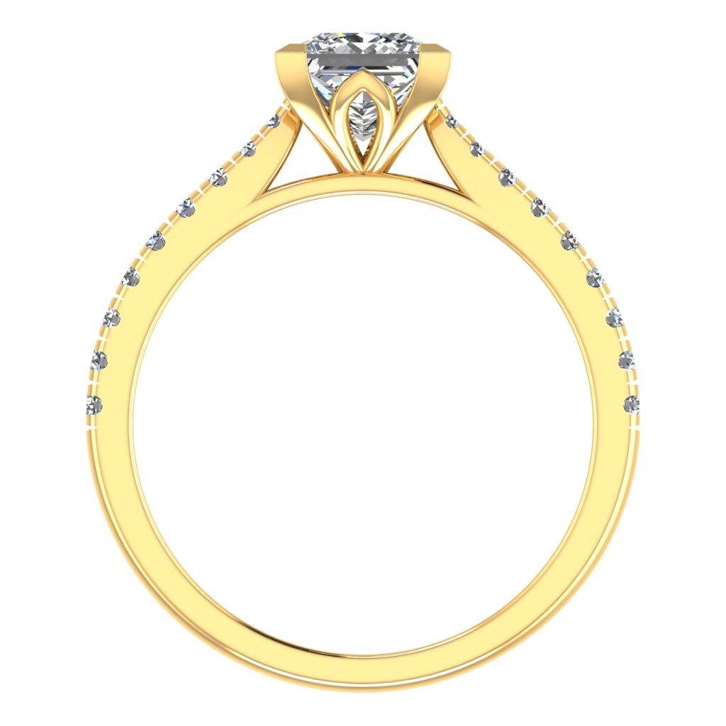 Princess Cut Diamond & Yellow Gold Shoulder Set Pinched Ring | LGP