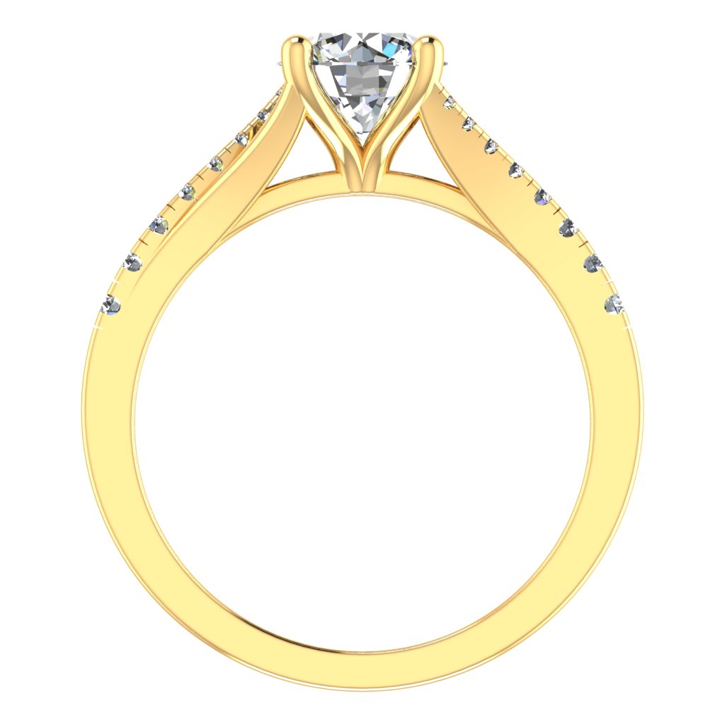 Round Diamond Yellow Gold Ring, Split Band Shoulder Set | LGR RX3016