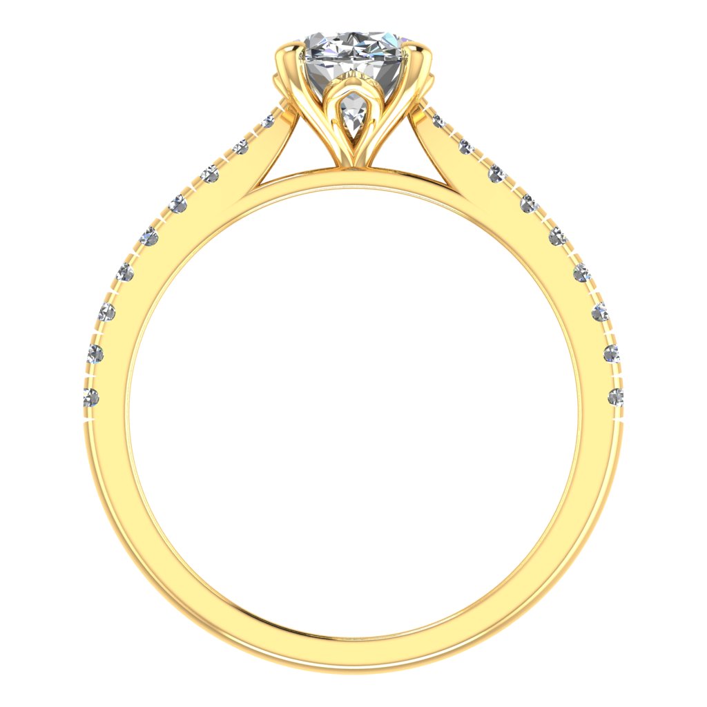 Oval Diamond Yellow Gold Ring, Micro Shoulder Set Lotus Head | LGO RX7670