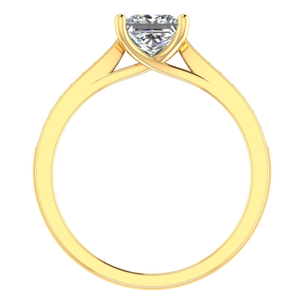 Princess Diamond Yellow Gold Ring, Tapered Grain Shoulder Set | LGE RX5652