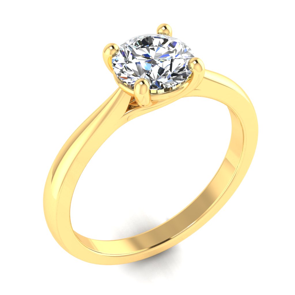 Round Solitaire Yellow Gold Ring, Cross Over 4 Prong | SMR