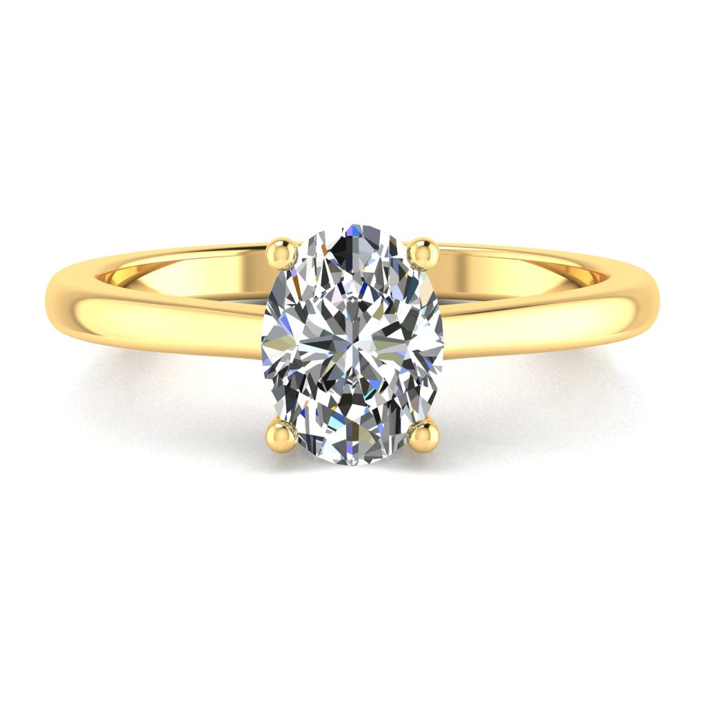 Oval Solitaire Yellow Gold Ring, Raised Peg Head | LGO