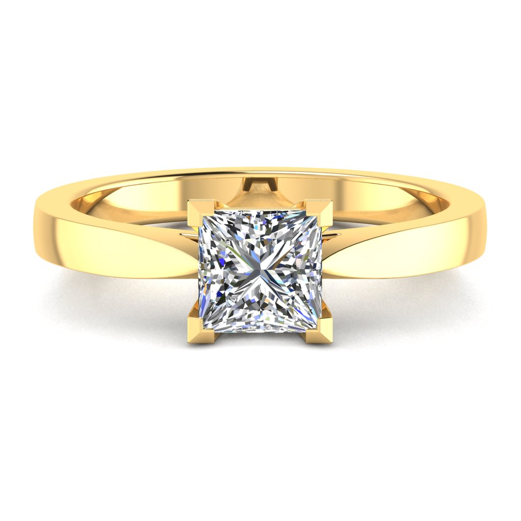 Princess Solitaire Yellow Gold Ring, Cathedral V-Shaped | SMP