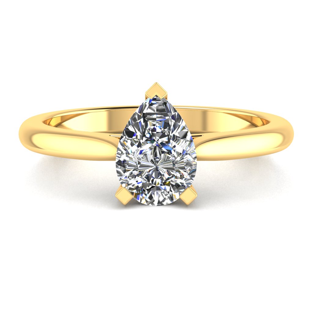 Pear Solitaire Yellow Gold Ring, Pinched Cathedral | SMA