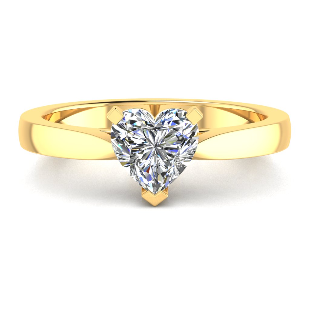 Heart Solitaire Yellow Gold Ring, Pinched | SMF