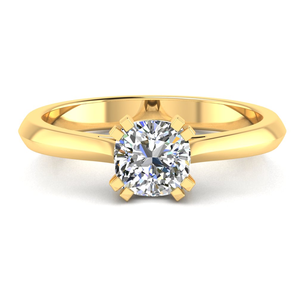 Cushion Solitaire Yellow Gold Ring, Knife Edge | SMC