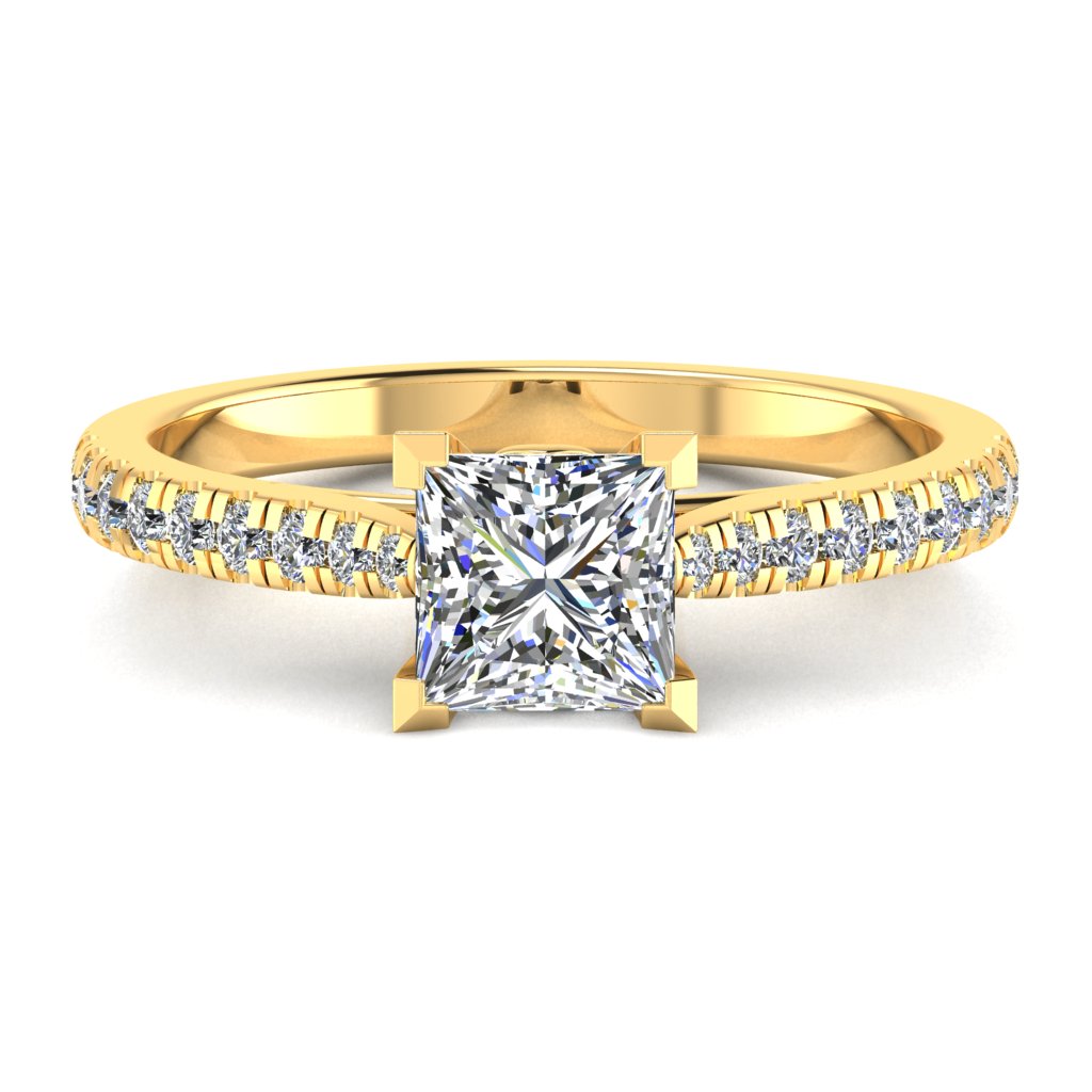 Princess Cut Diamond & Yellow Gold Shoulder Set Pinched Ring | LGP