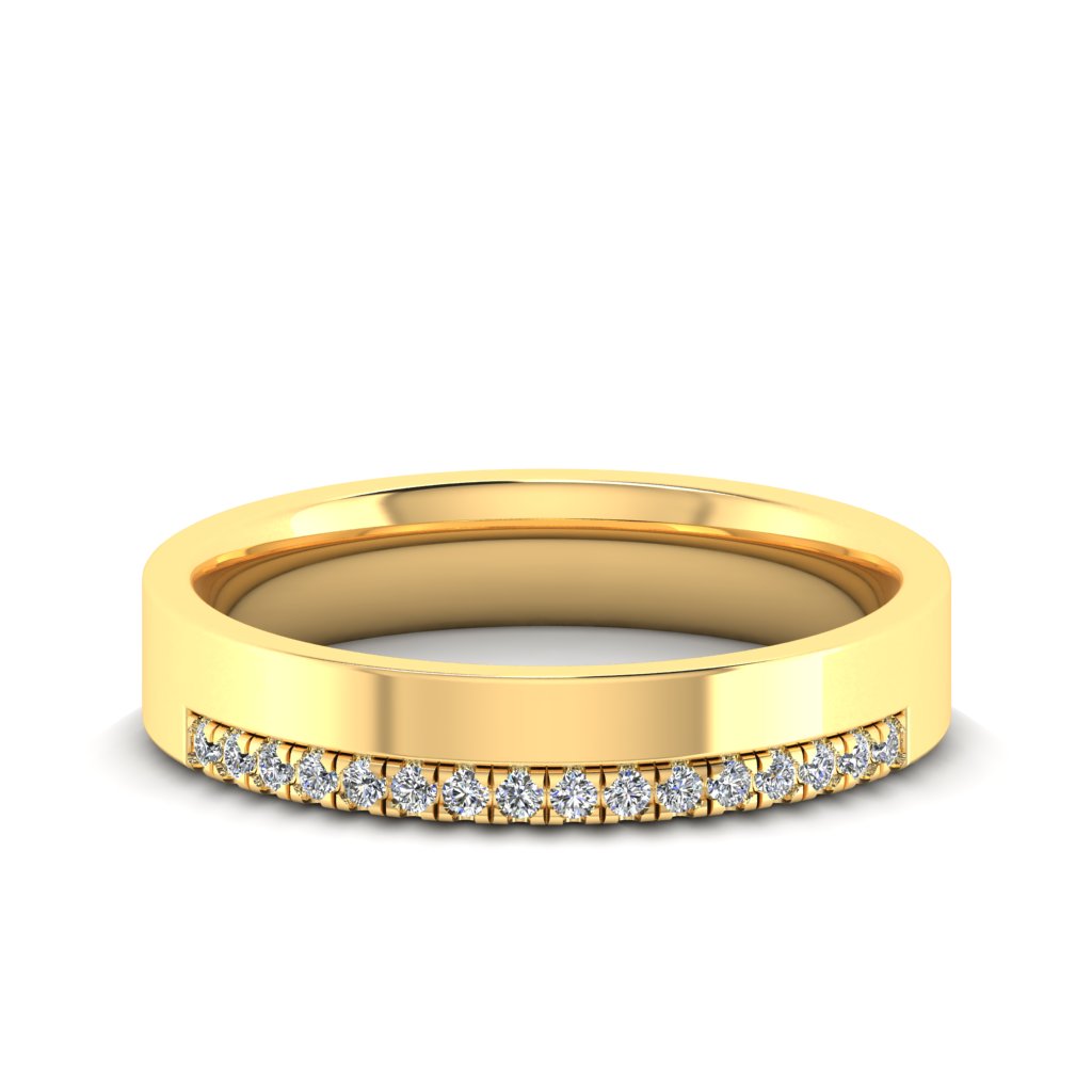 OFFSET ROUND DIAMOND CLAW SET BAND, MICRO SET, YELLOW GOLD