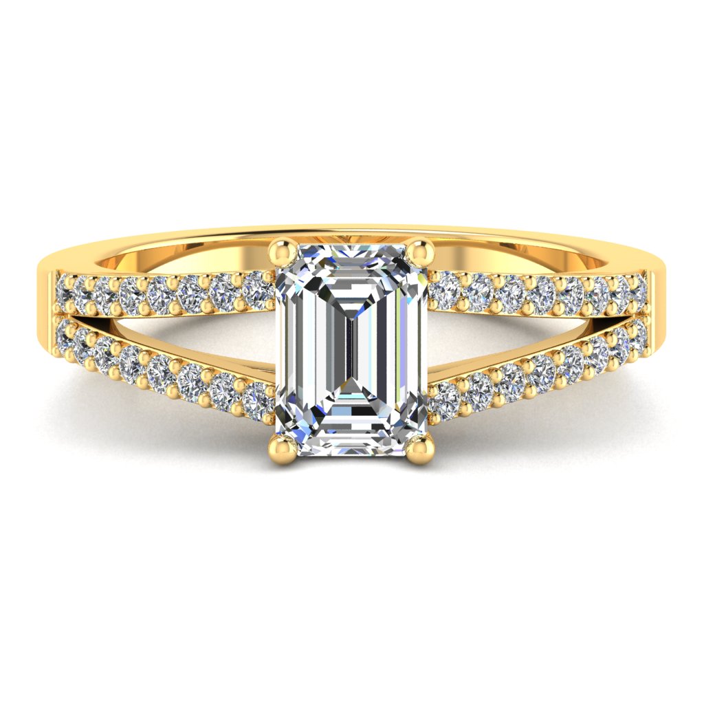Emerald Diamond Engagement Ring, Micro Split Shoulder Set | RX4357