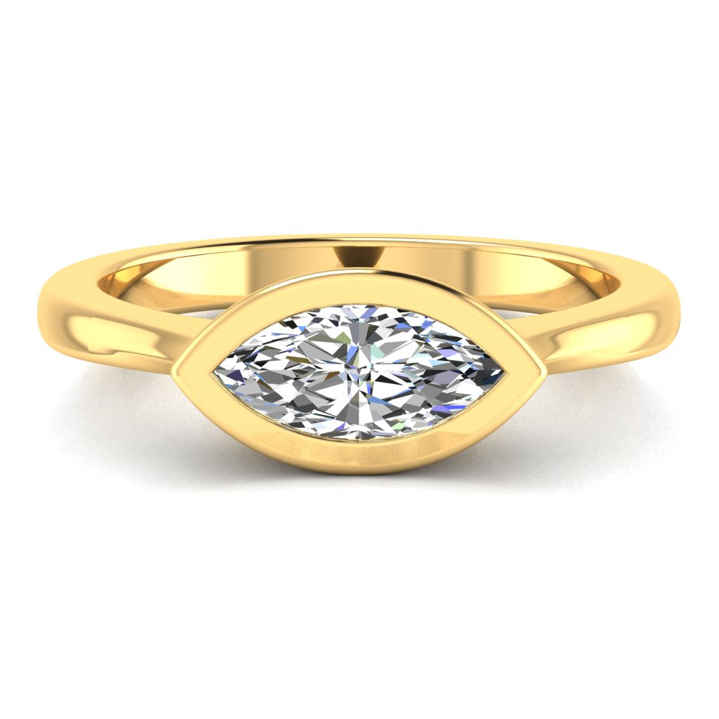 Landscape Marquise Solitaire Yellow Gold Ring, Bevel Set | SMM